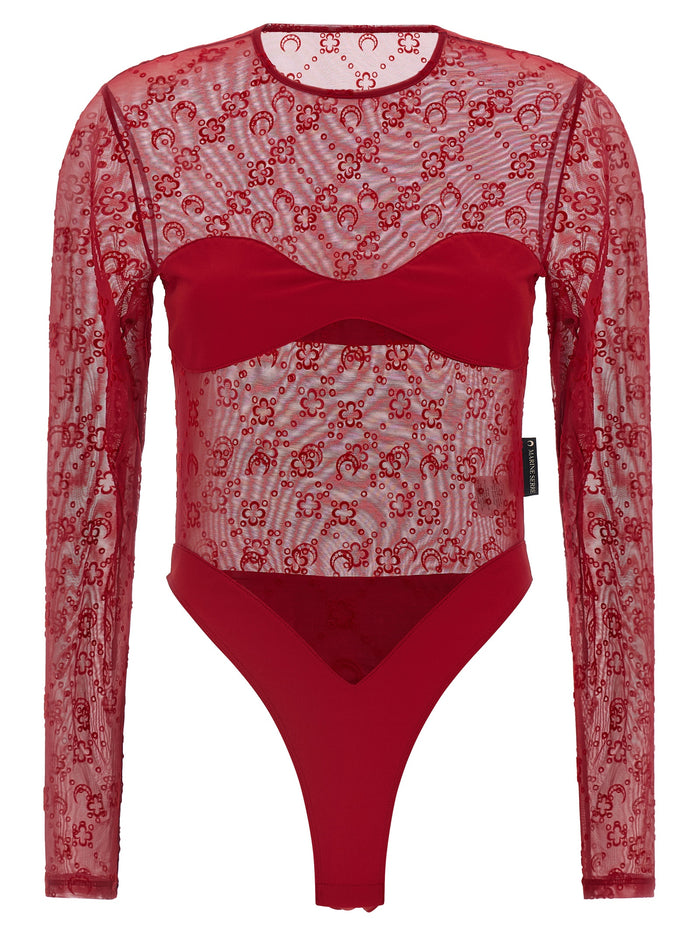 Moonogram Bodysuit Red Polyamide Tops