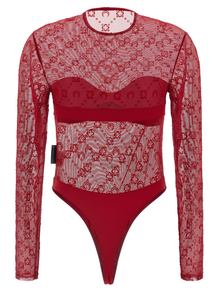 Moonogram Bodysuit Red Polyamide Tops
