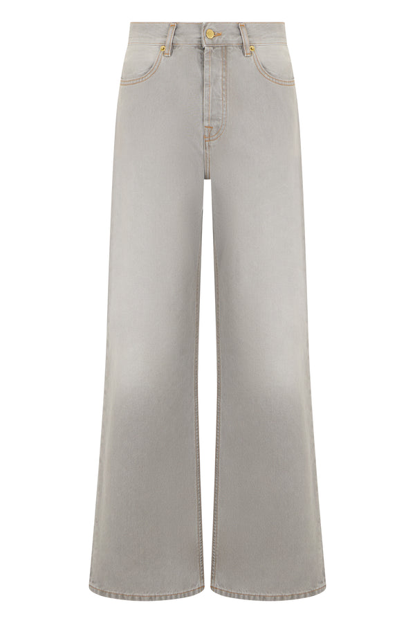 Wide-Leg Jeans Grey Cotton
