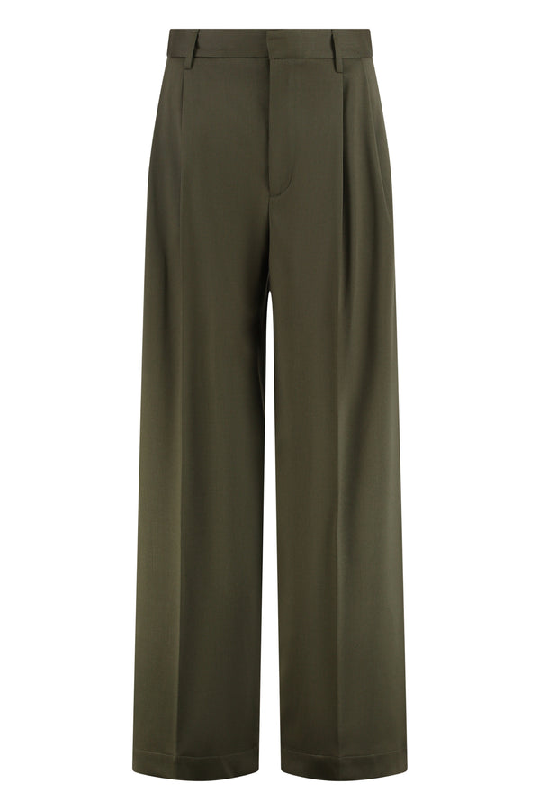 Trousers Chicago High-Waist Olive Wool Wide-leg