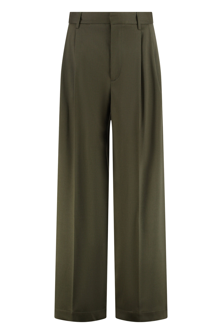 Trousers Chicago High-Waist Olive Wool Wide-leg