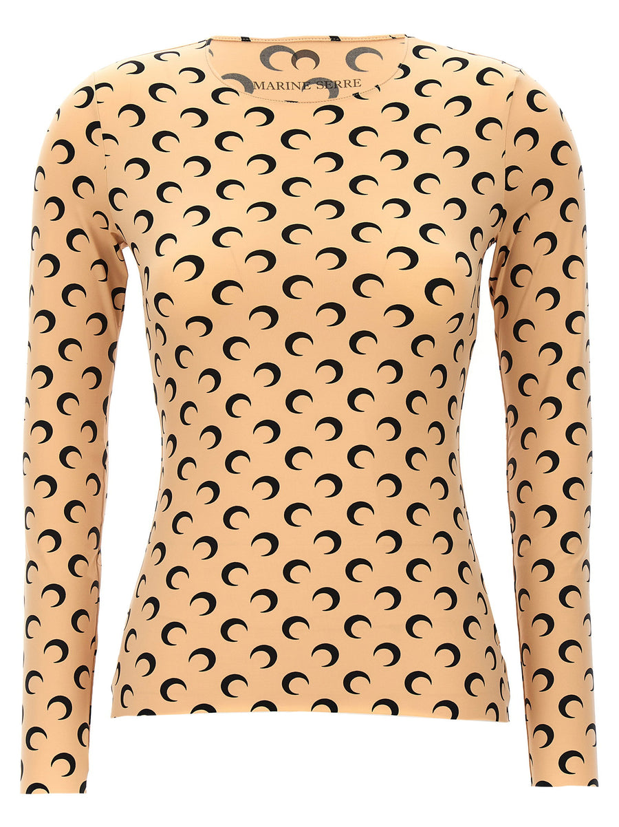 Marine Serre Moon-Printed Jersey T-shirt — Beige