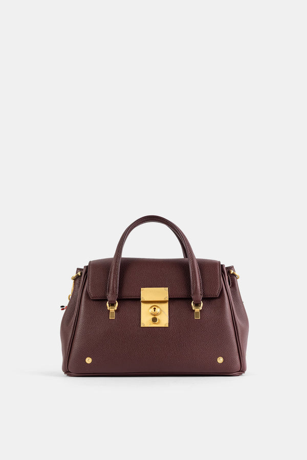 Thom Browne Soft grained leather top handle bag in burgundy