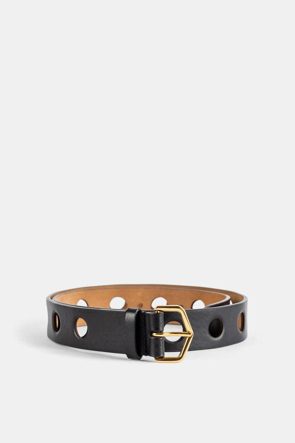Maison AlaïA Black calf leather with caramel lining belt in black
