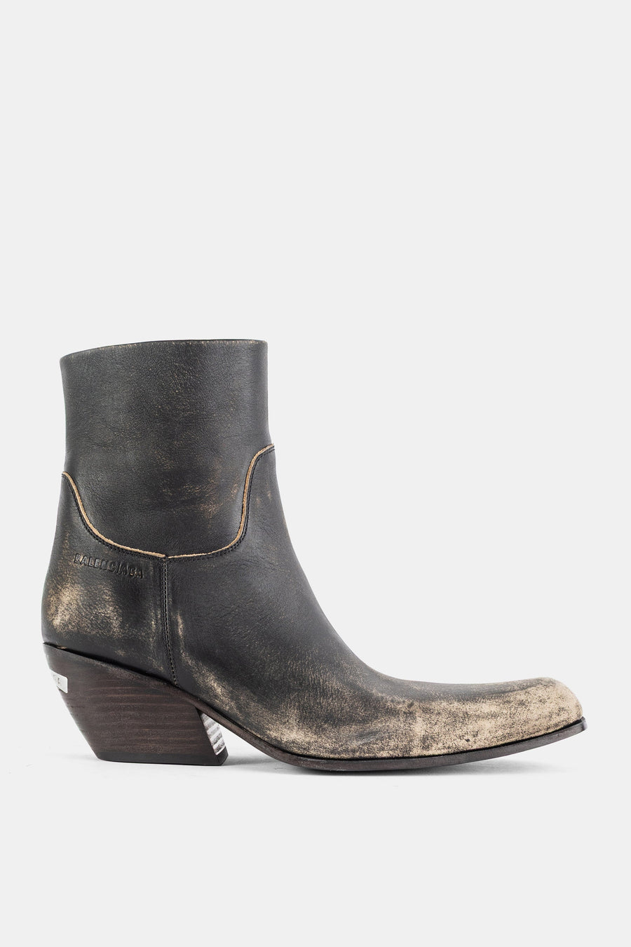 Balenciaga Aged black bull leather ankle boot in black