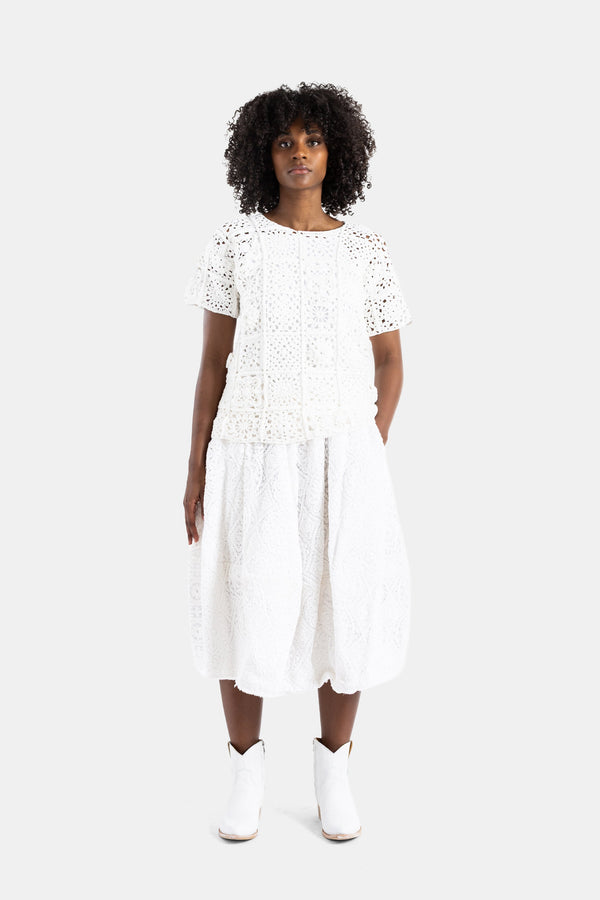 Comme des Garçons Openwork lace with lining skirt in white