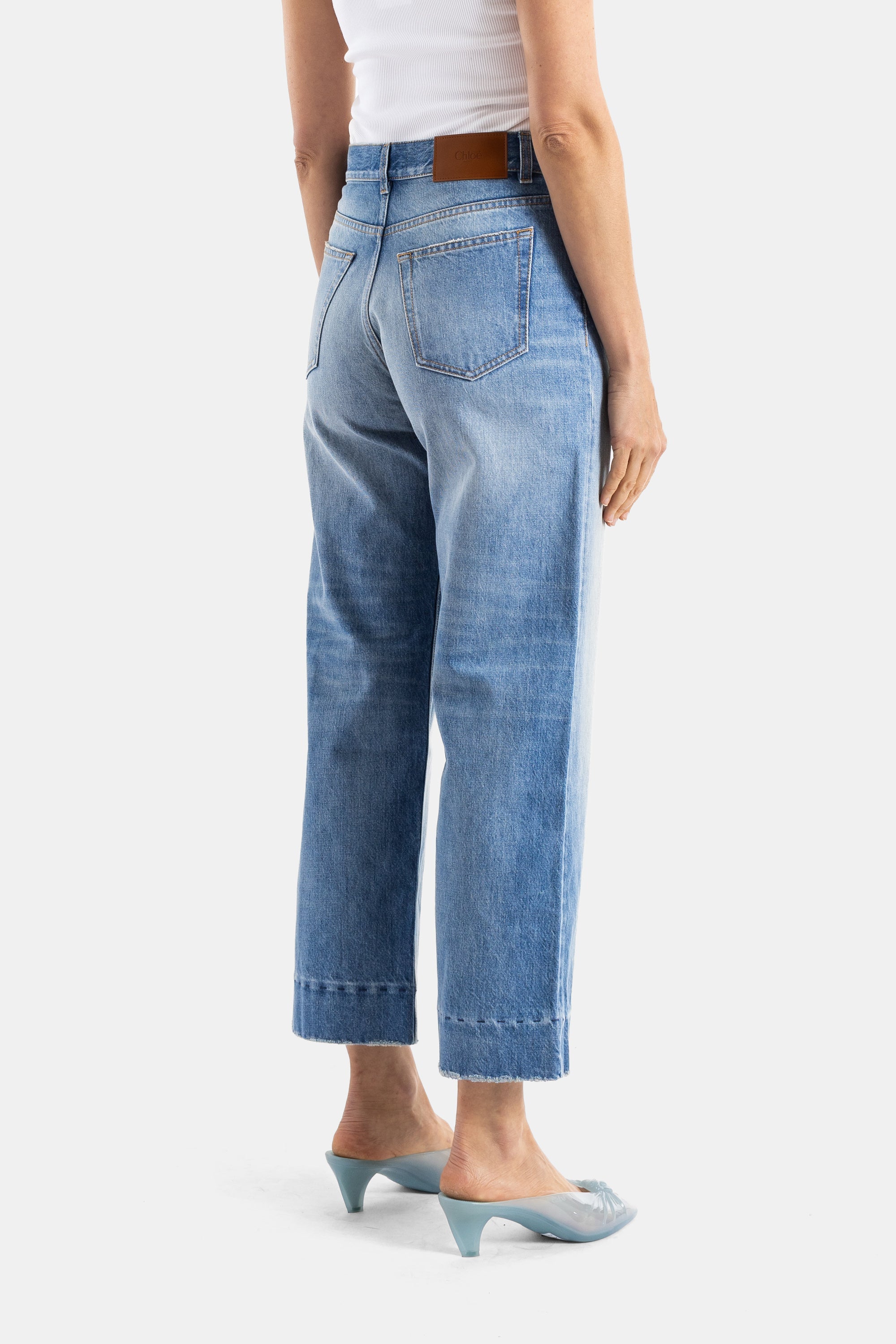 Cropped Wide-Leg Stone-Washed Denim Jeans Bleu