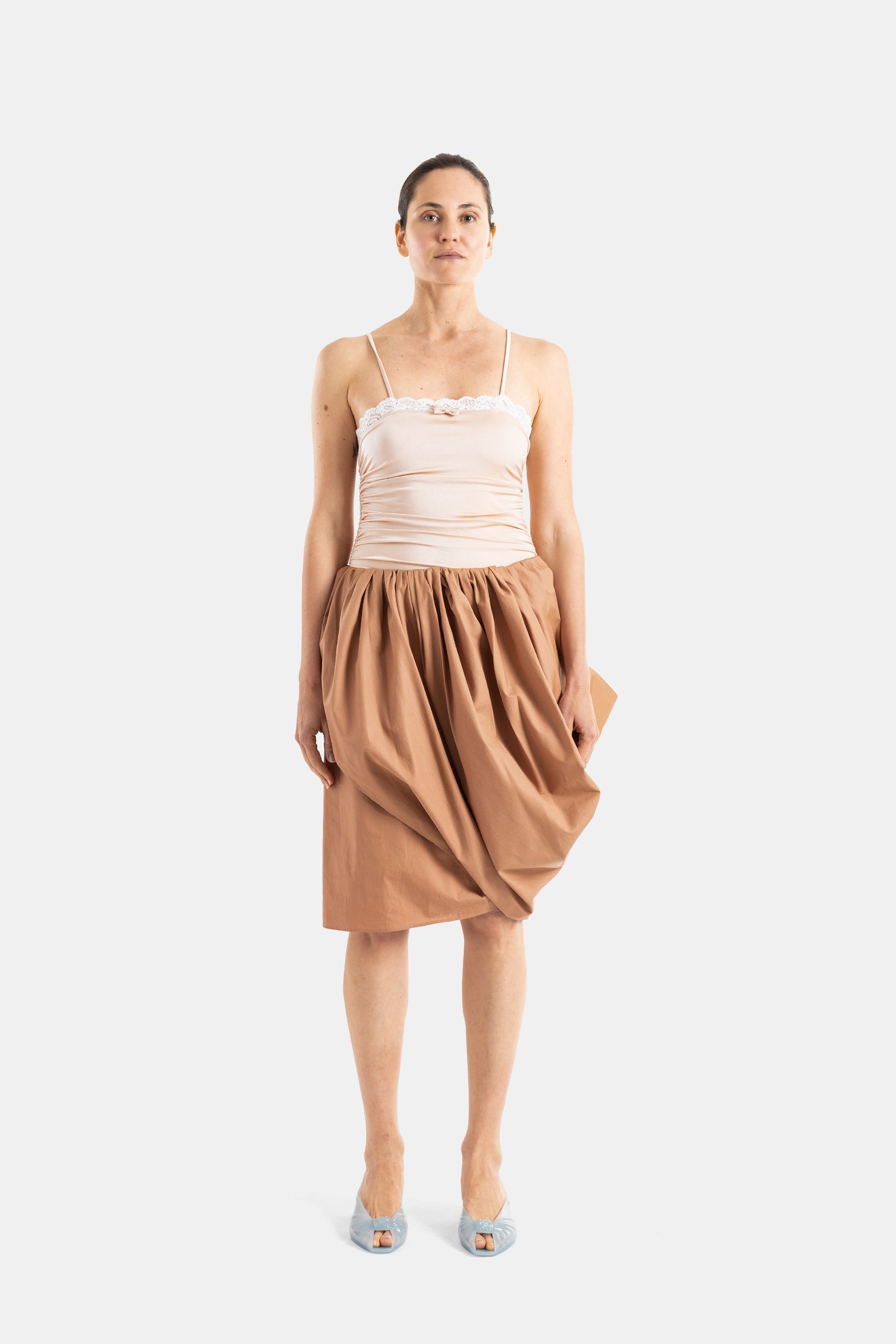 Camel Draped Midi Skirt Beige Jupes