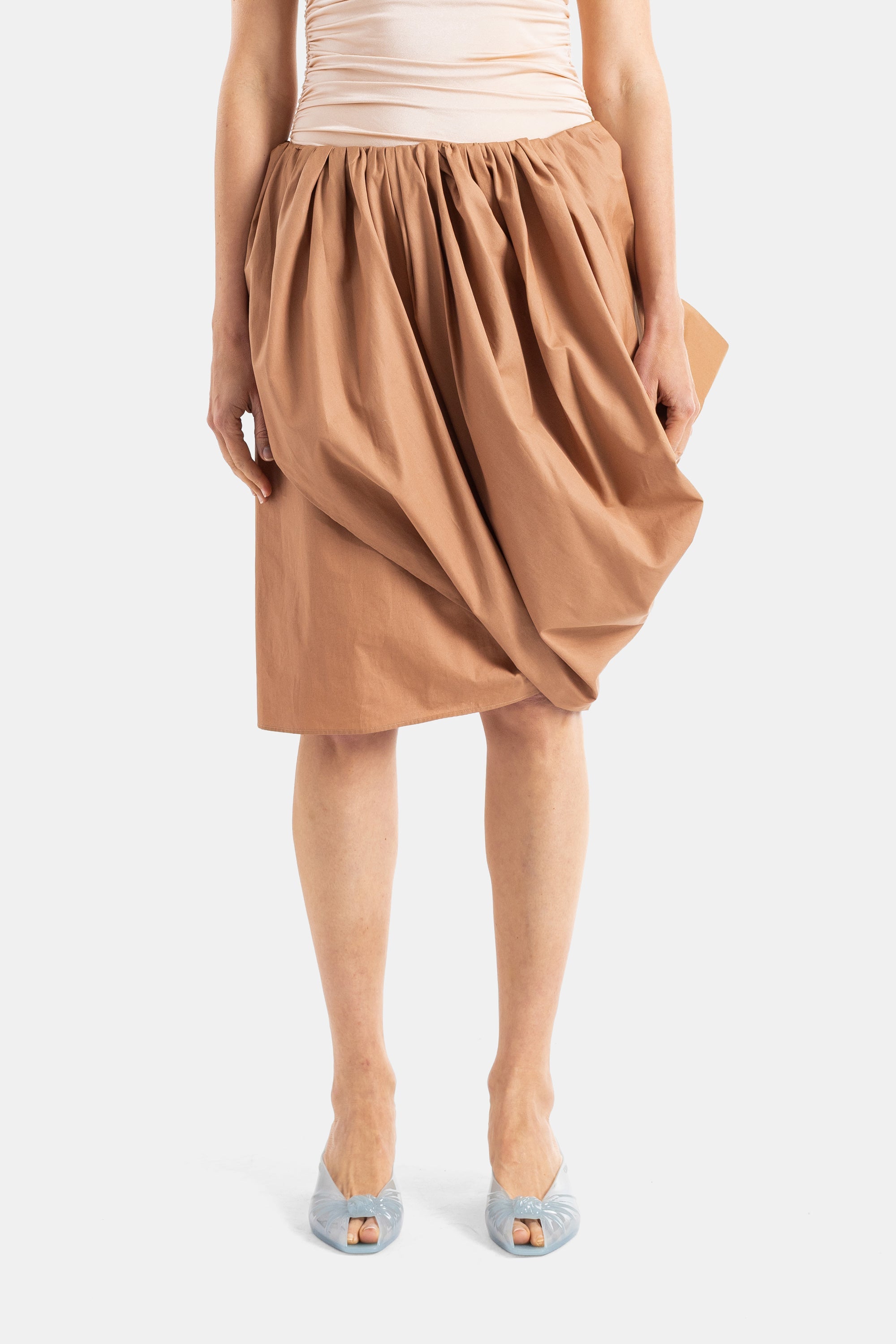 Camel Draped Midi Skirt Beige Jupes