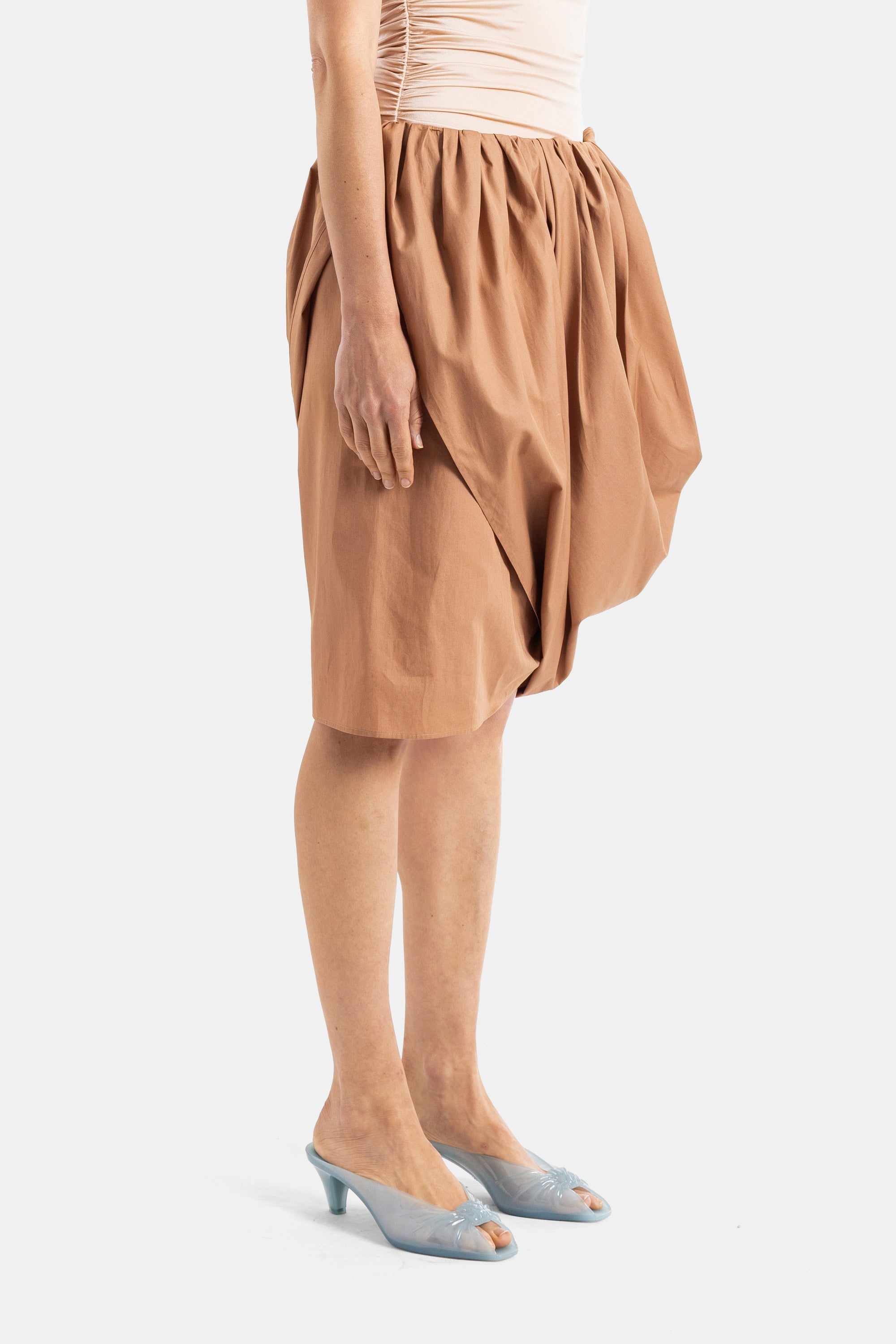 Camel Draped Midi Skirt Beige Jupes
