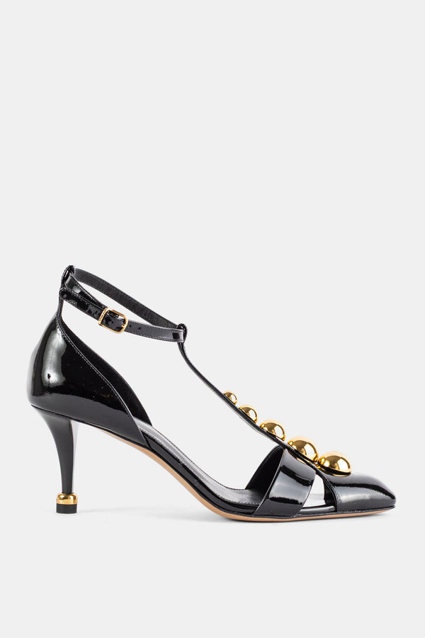 Chloé Patent calfskin t-strap sandal in black