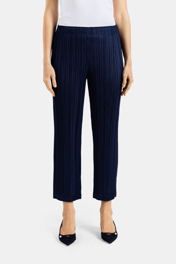 Pleats Please Issey Miyake Lightweight fabric with vertical pleating trousers in navy