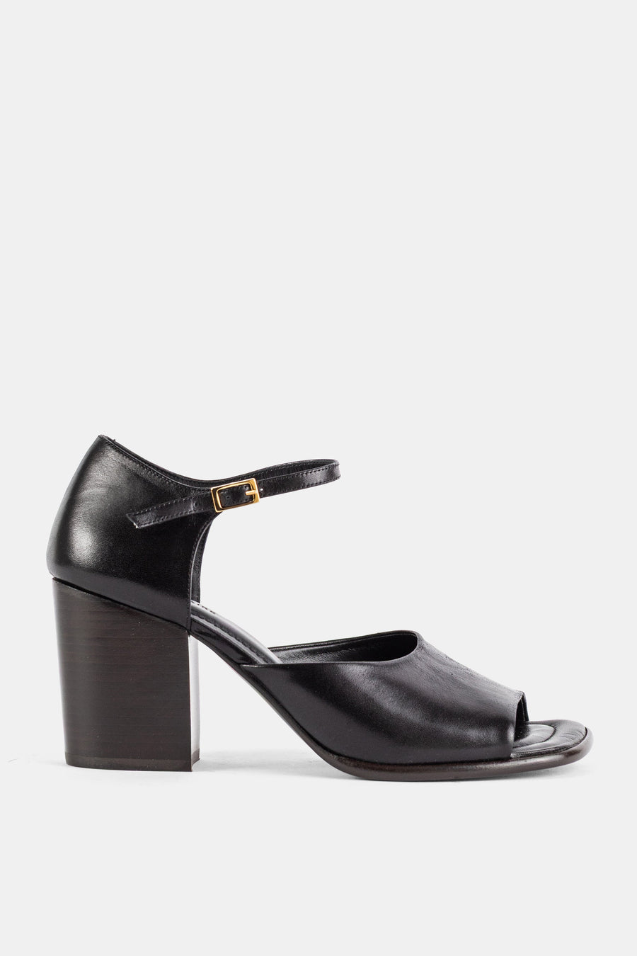 Lemaire Shiny vegetable-tanned cowhide leather block heel sandal in black