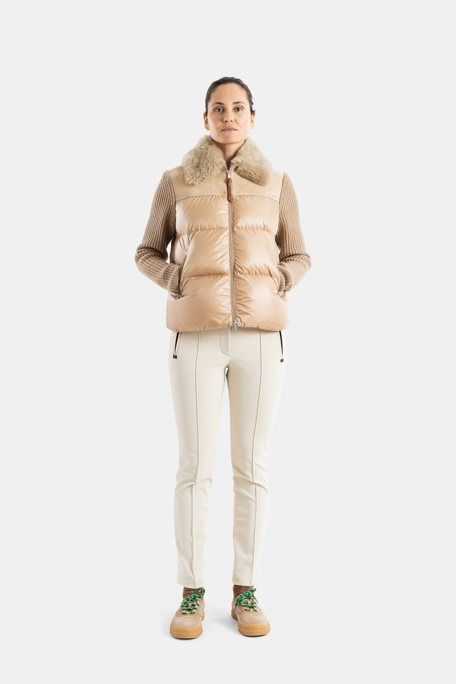 Moncler Satin down jacket in beige