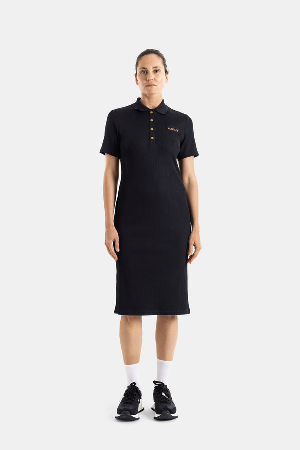 Moncler Cotton piqué knit polo dress in black