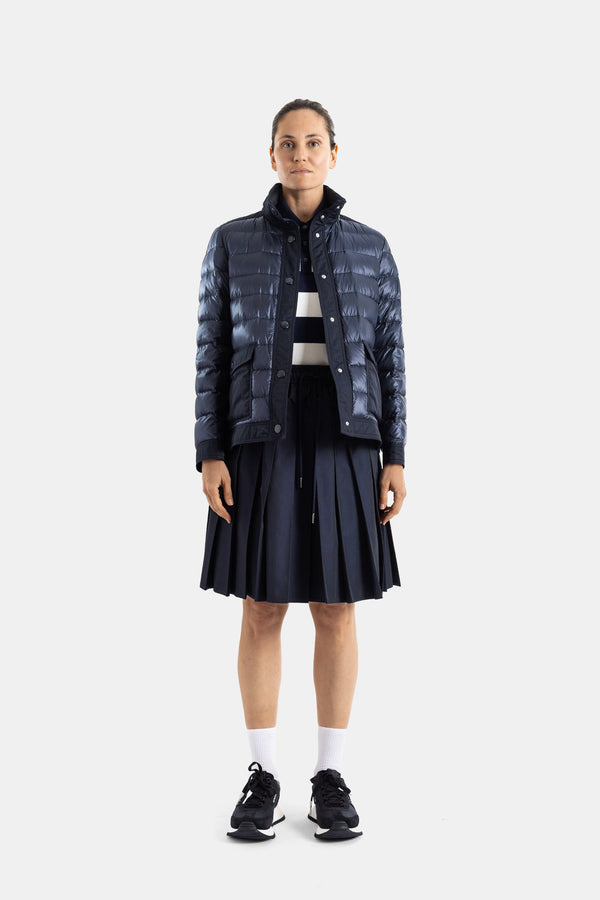 Moncler Down with technical nylon panels down jacket in navy