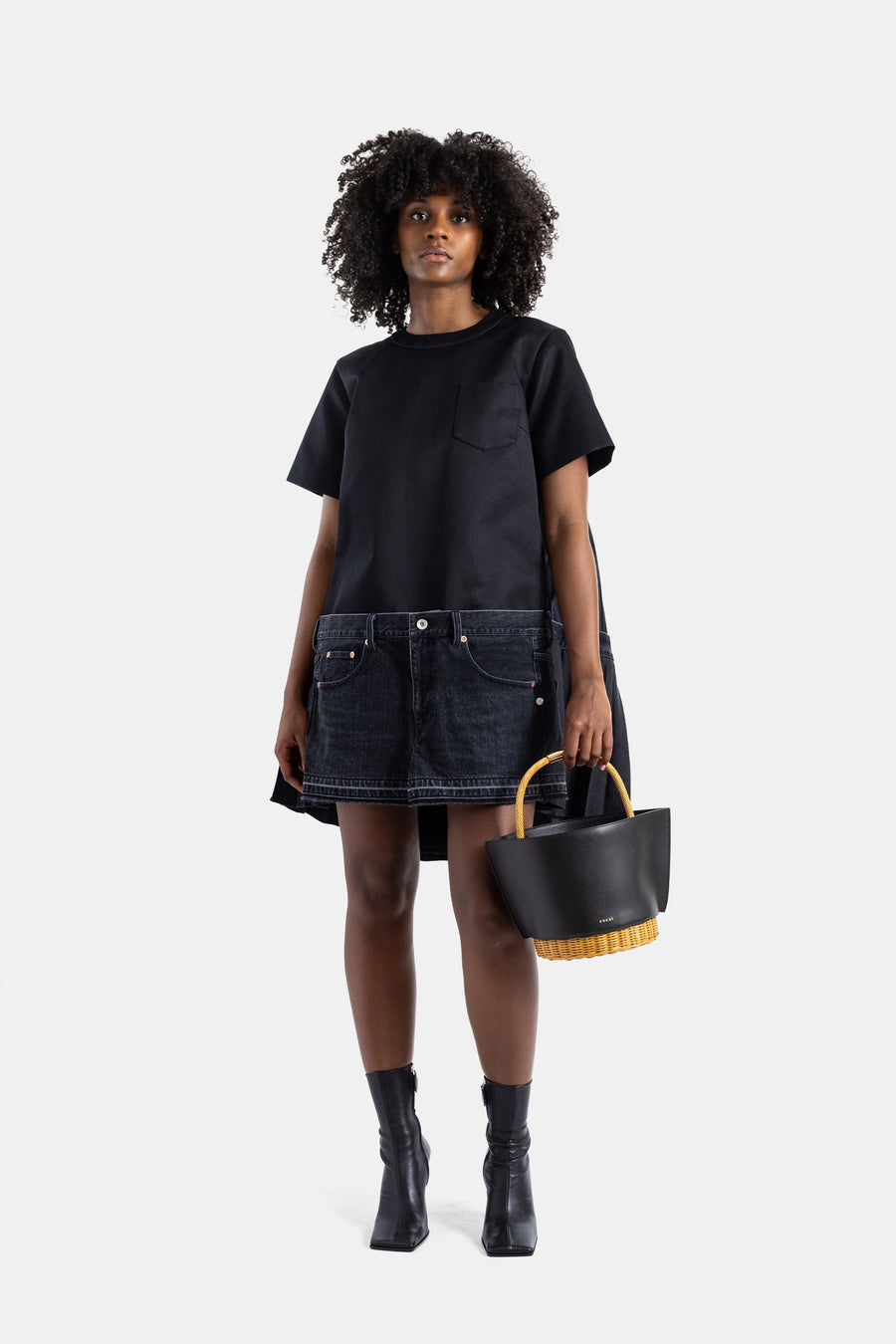 Sacai Black denim dress in black
