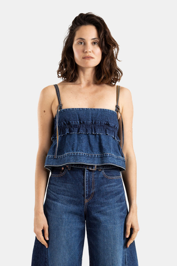 Sacai Cotton denim bustier top in blue