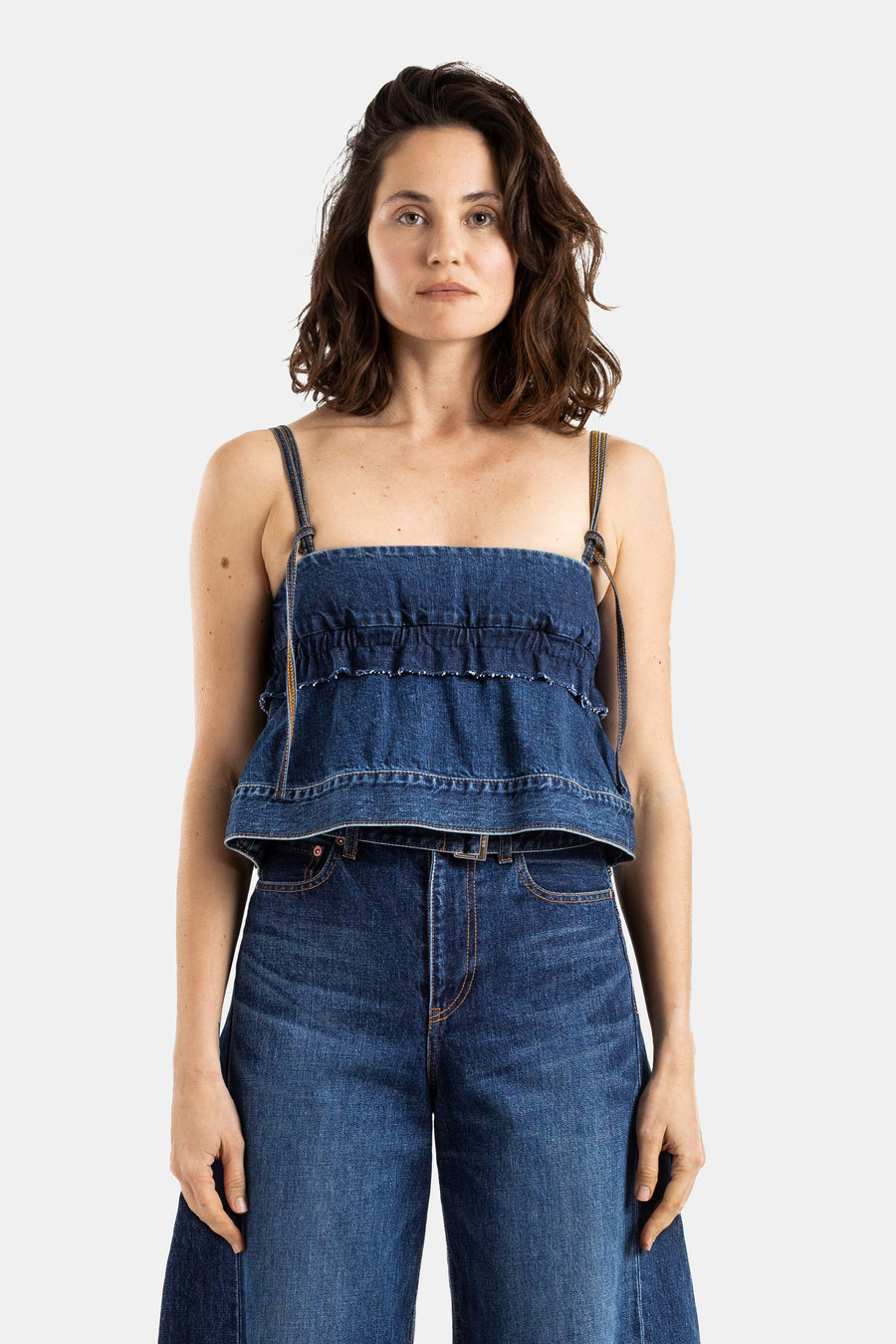 Sacai Cotton denim bustier top in blue