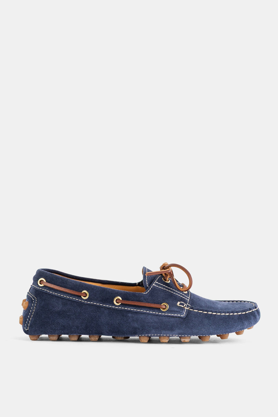 Tod's Navy suede leather with brown leather lacing loafer in navy