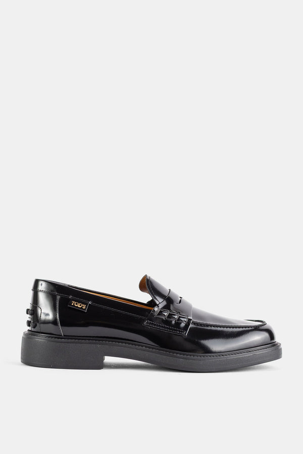 Tod's Semi-gloss black leather with rubber sole loafer in black