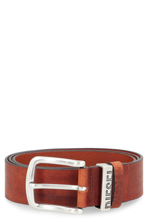 Leather Belt With Silver-Tone Buckle Brown Cow Hide