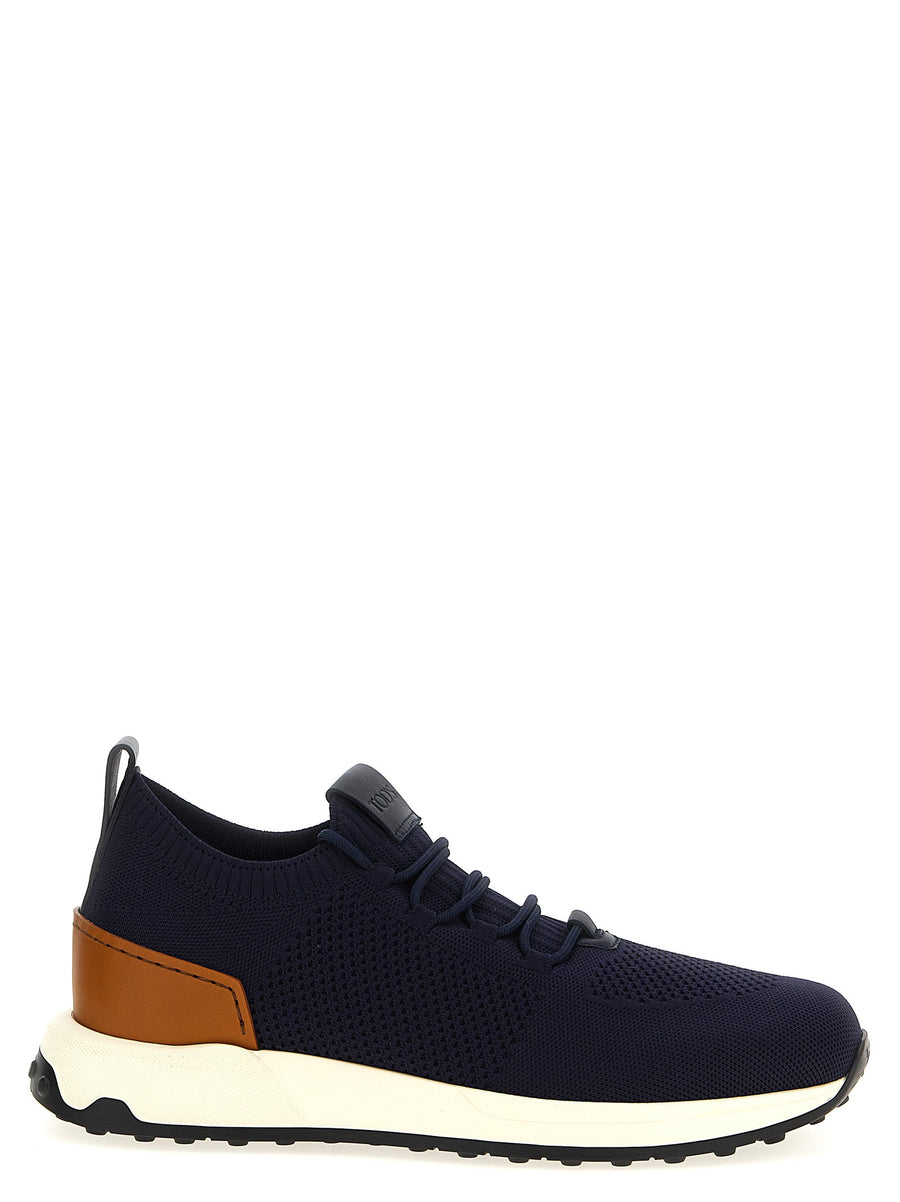 Tod's Technical Knit with Leather Trim Sneaker — Navy