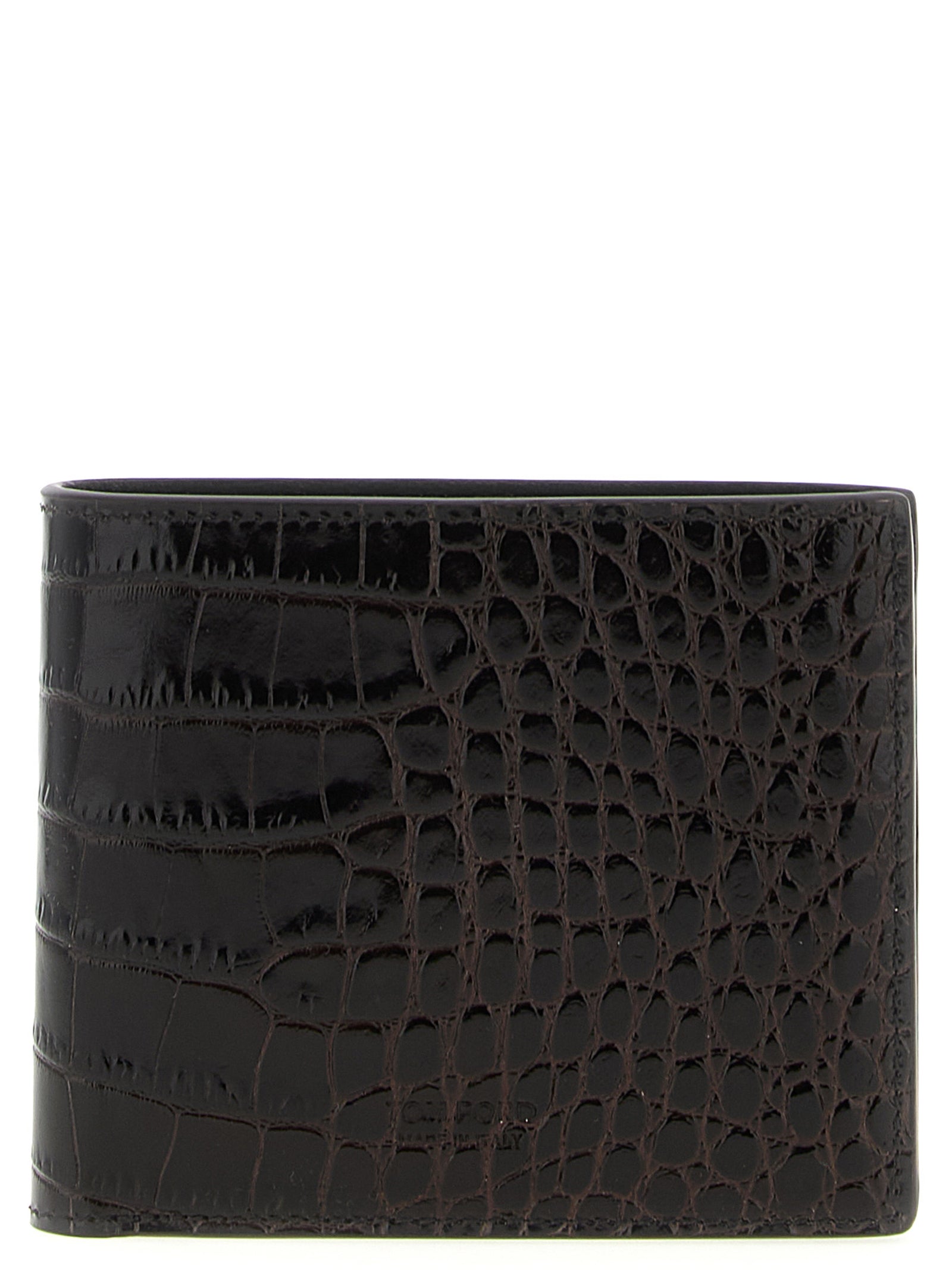 Crocodile Leather Wallet Brown Calfskin (bos Taurus) Wallets, Card Holders