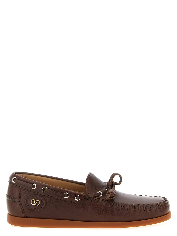 Valentino Garavani Palm Avenue Boat Shoe Brown Buffalo Leather Loafers