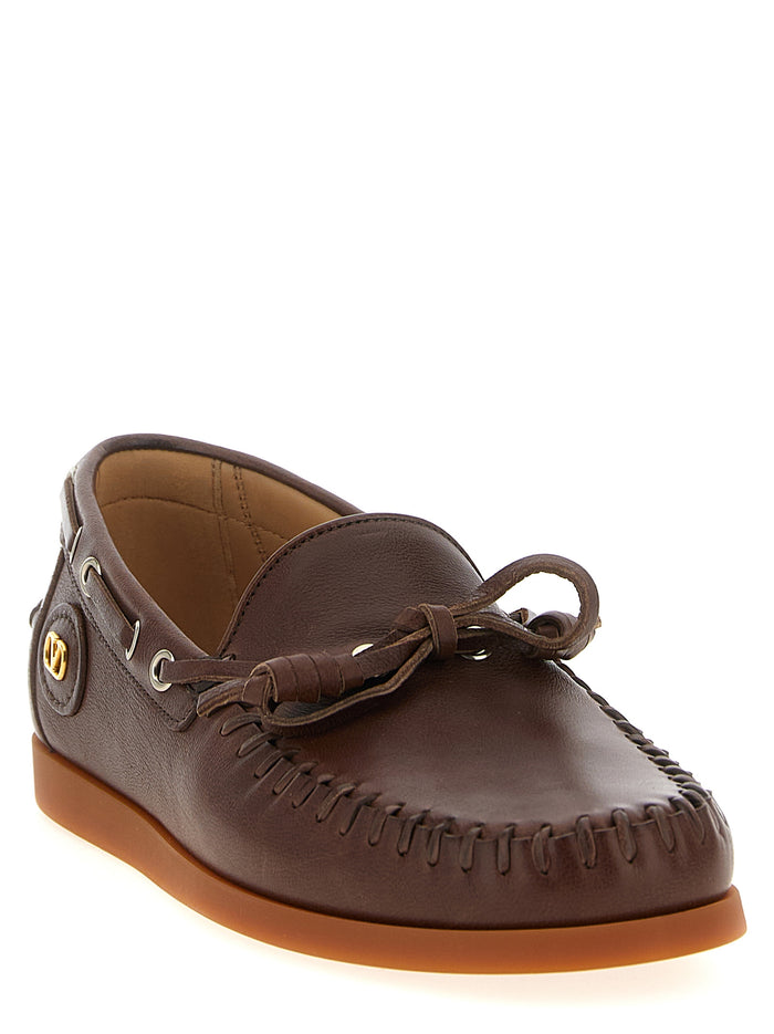 Valentino Garavani Palm Avenue Boat Shoe Brown Buffalo Leather Loafers