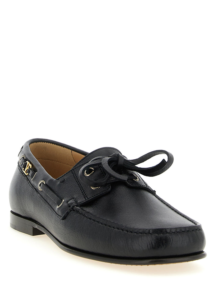 Valentino Garavani Palm Avenue Boat Shoe Black Buffalo Leather Loafers