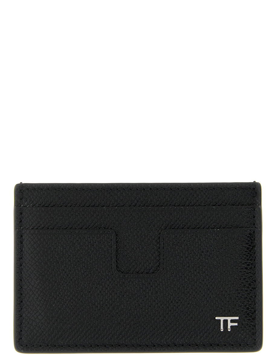Tom Ford Leather with Metal Logo Card Case — Black