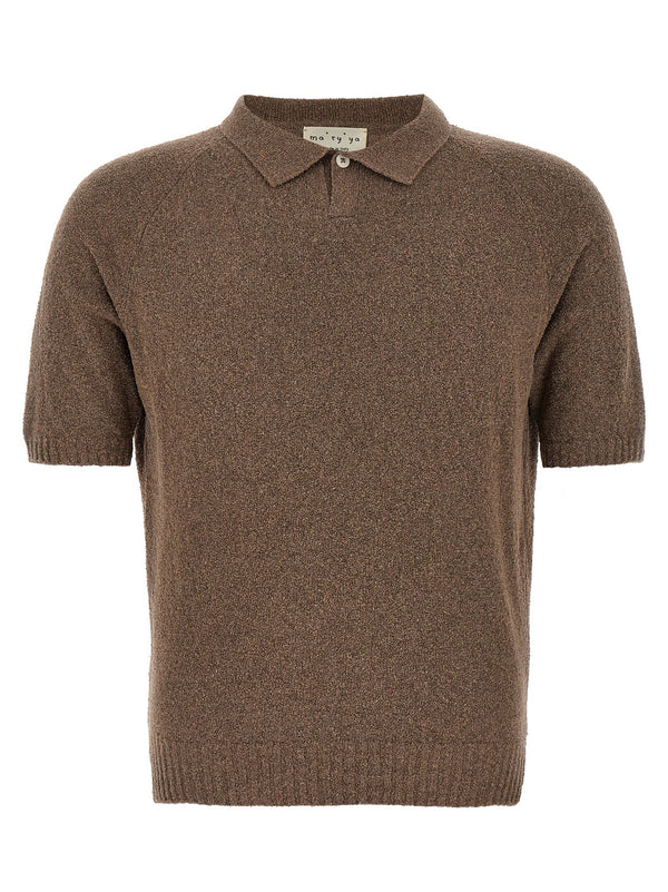 Ma'ry'ya Bouclé Cotton Polo Shirt — Taupe