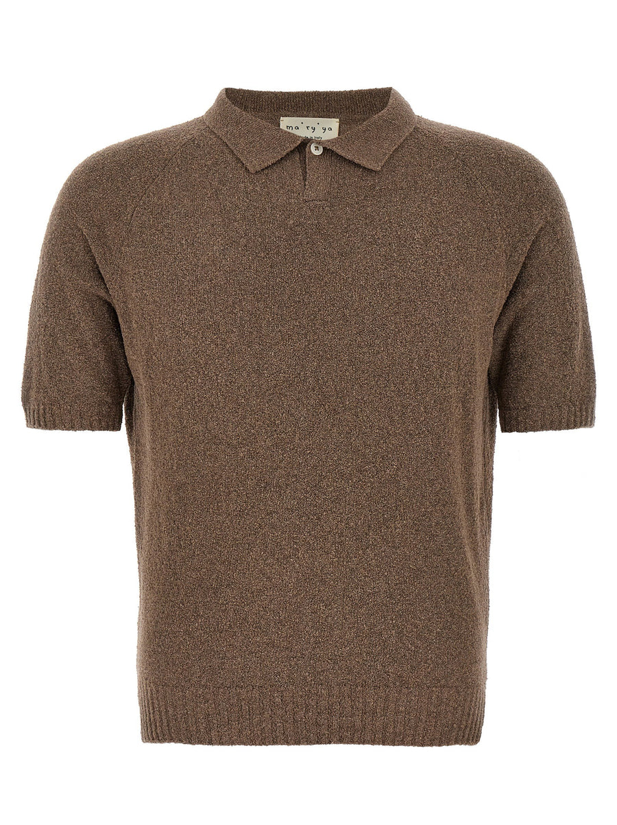 Ma'ry'ya Bouclé Cotton Polo Shirt — Taupe