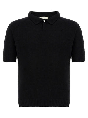 Ma'ry'ya Bouclé Cotton Polo Shirt — Black