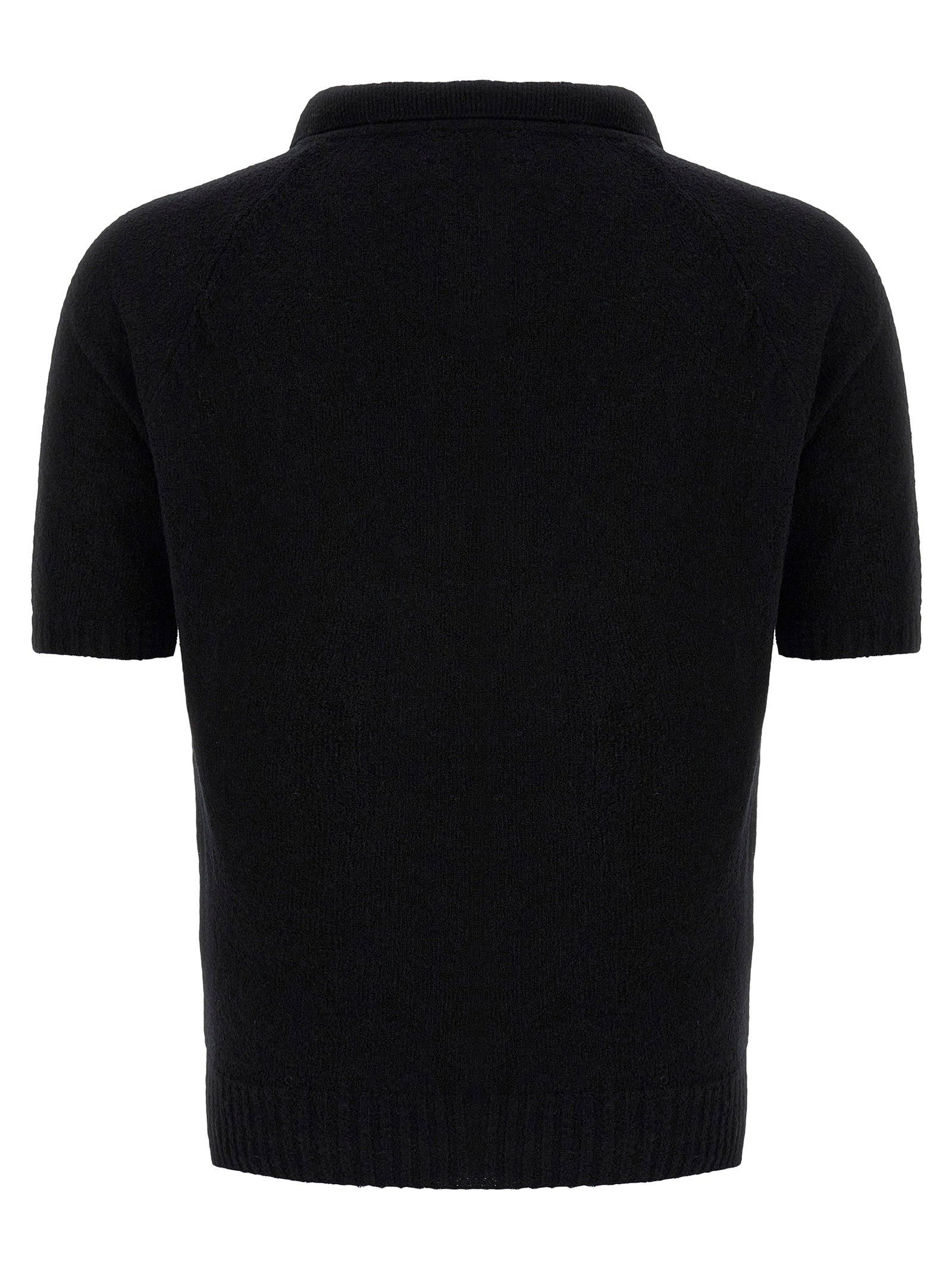 Ma'ry'ya Bouclé Cotton Polo Shirt — Black