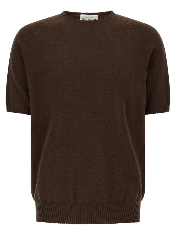 Ma'ry'ya Cotton Crew-Neck Sweater — Brown