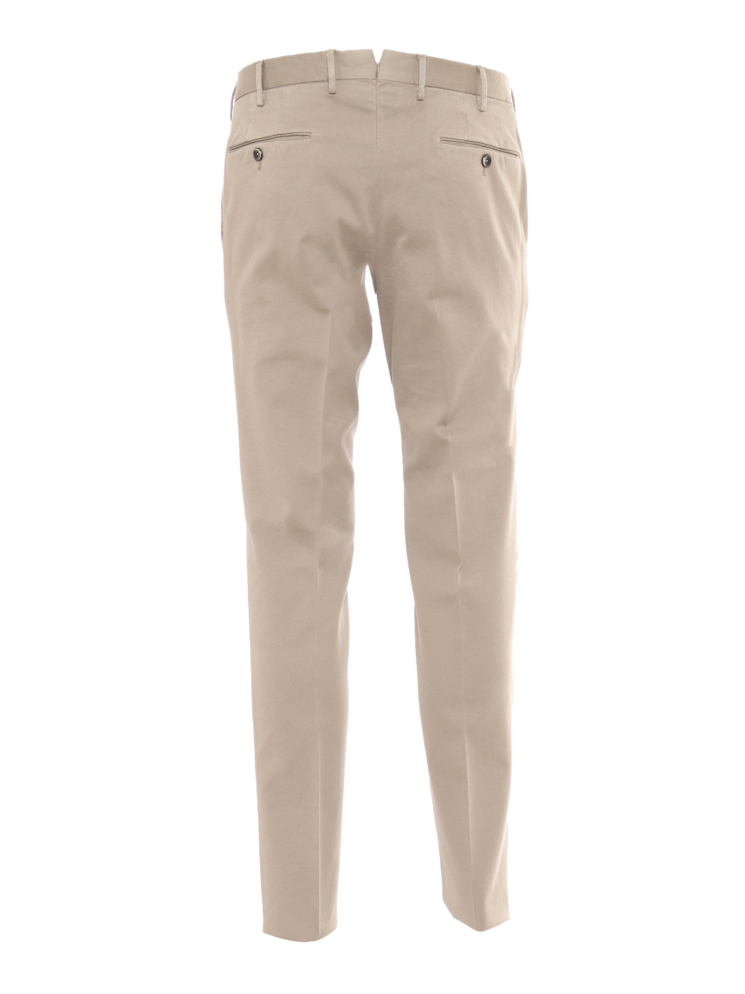 Slim, Flat Front, Diagonal Pockets Beige Cotton Lyocell Elastane Pant