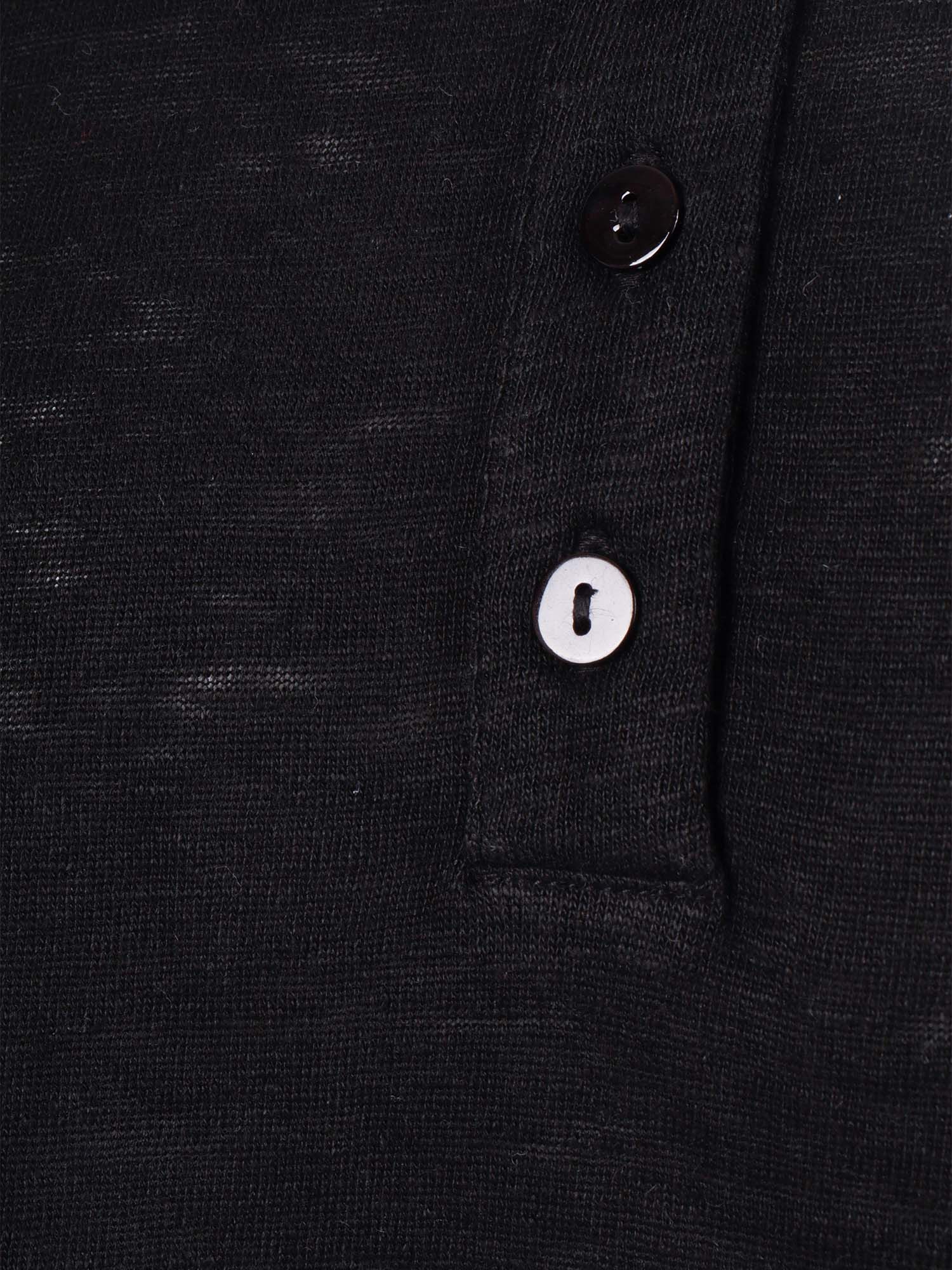 Linen Jersey Henley Shirt With Buttons Black Lino Crewneck