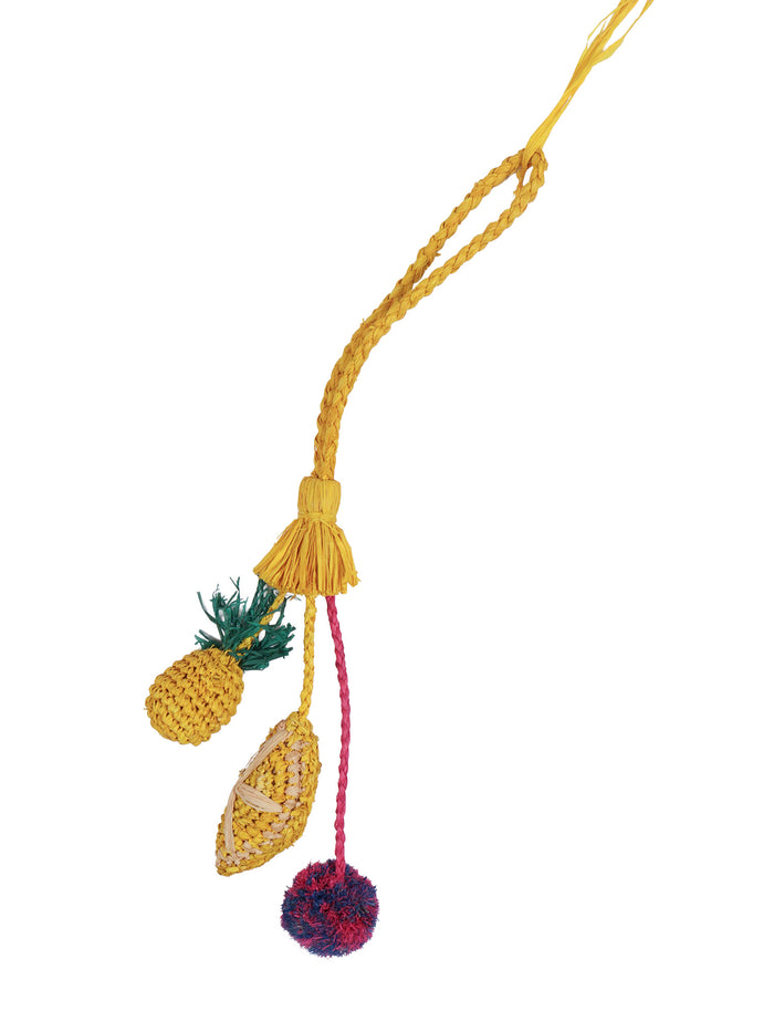 Accessory - Bag Charm Pineapple Yellow Raphia Fabric 2 Leather
