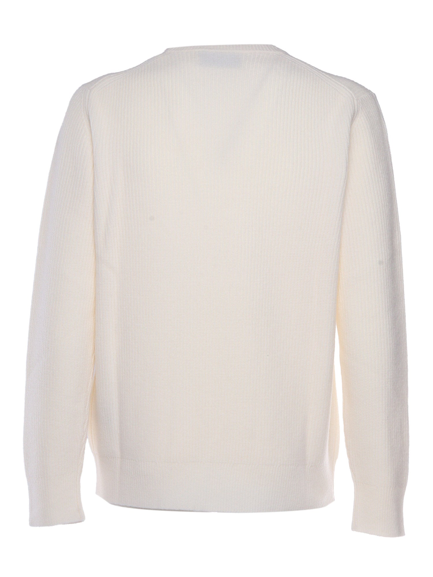 Ribbed Sweater White Wool Crewneck