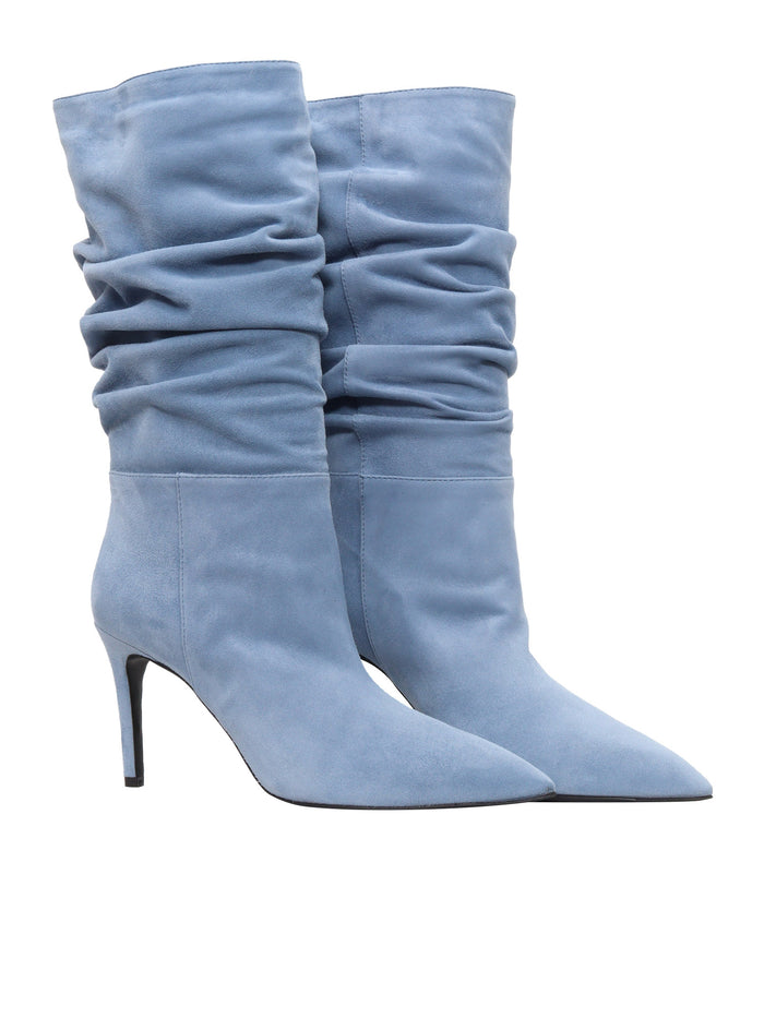Curled light blue boot