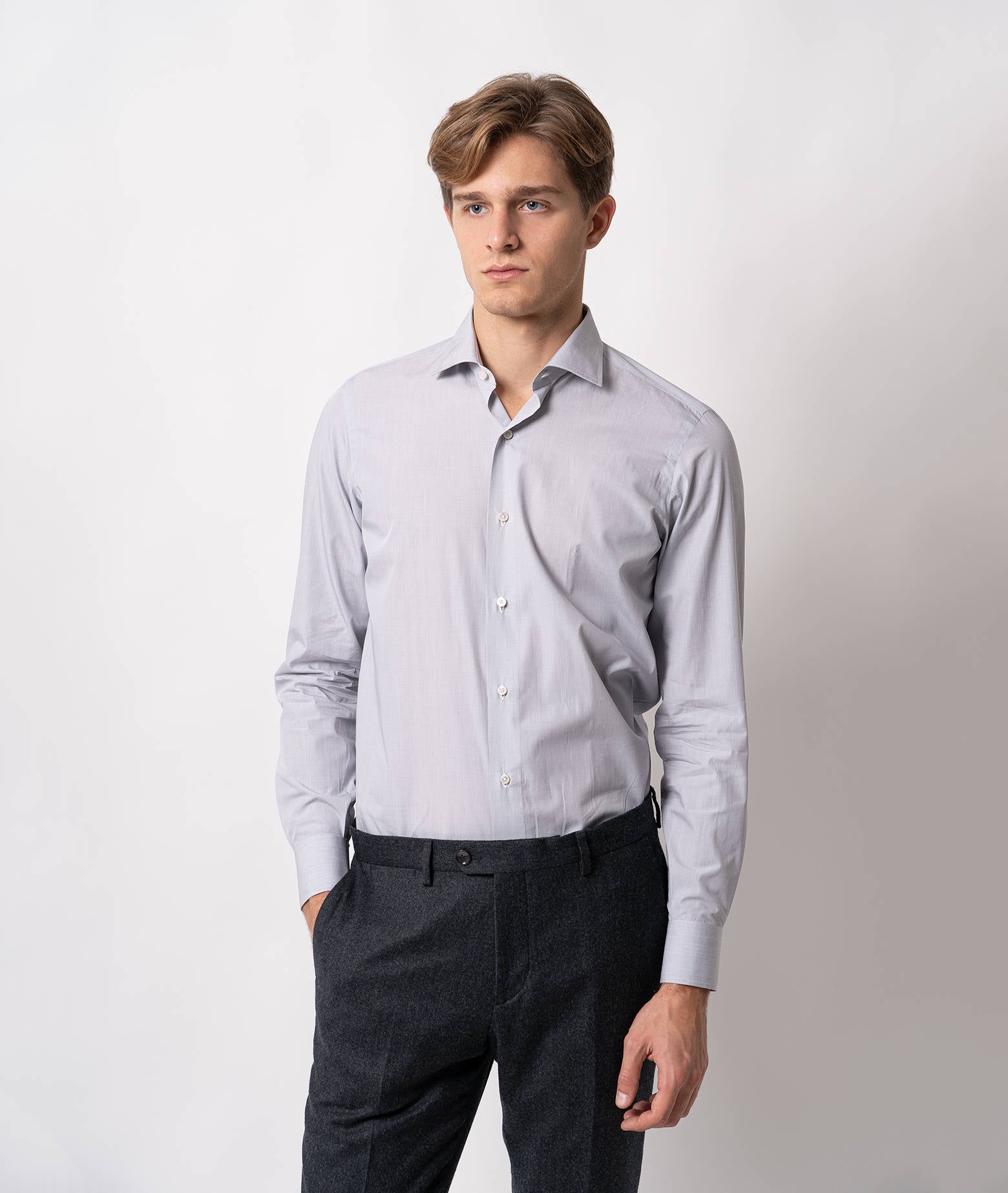 Tailored Cotton Shirt Mayfair Lightgray Hand Made