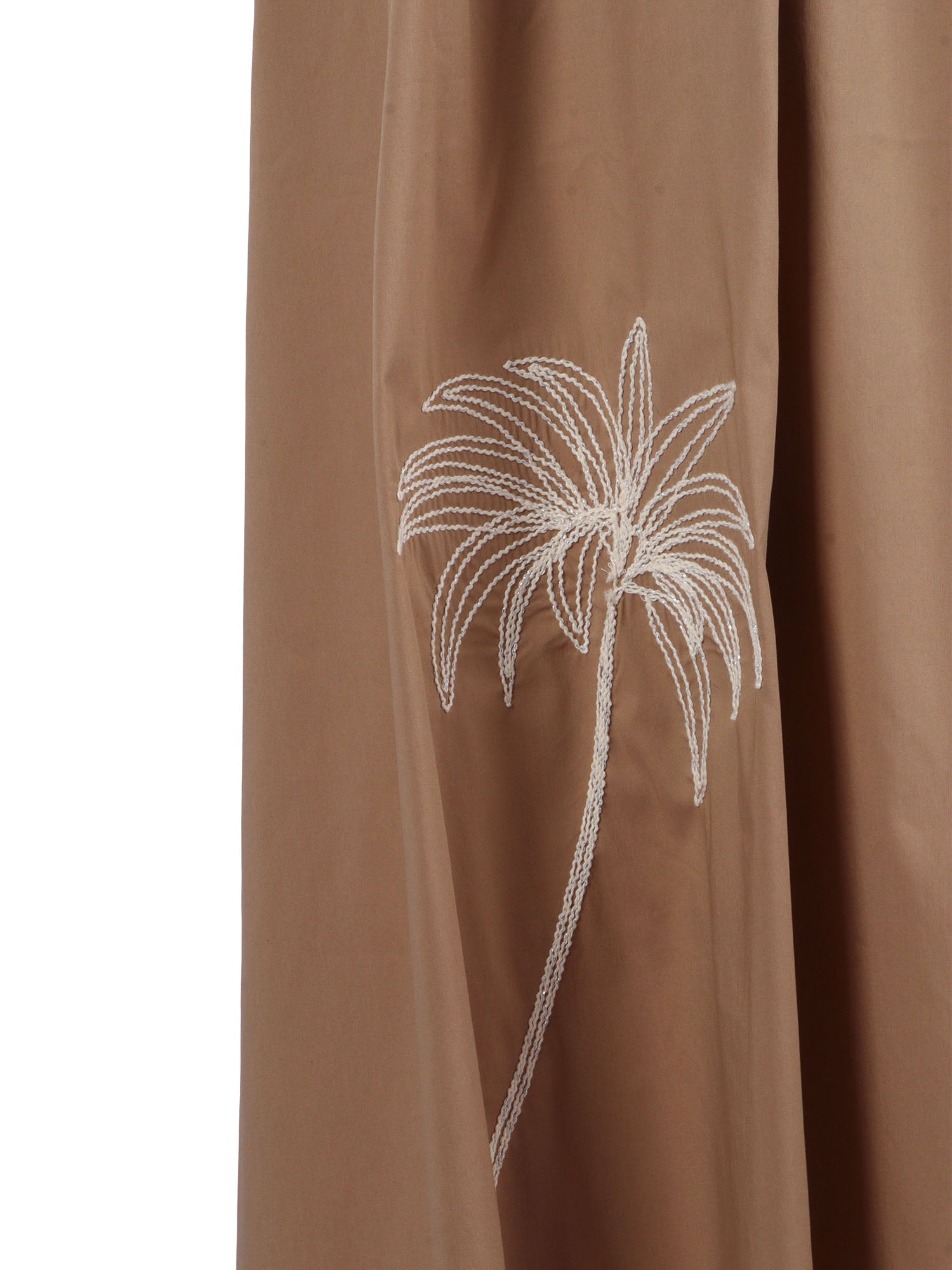 Embroidered Belted Dress Camel Cotton Polyamide Elastane Midi