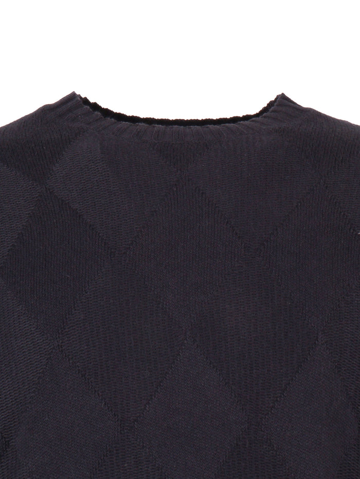 R Neck Pullover Blue Cotton Linen Crewneck