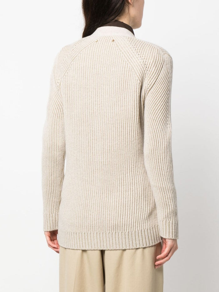Wool Ribbed Jacquard Cardigan Natural Cardigans