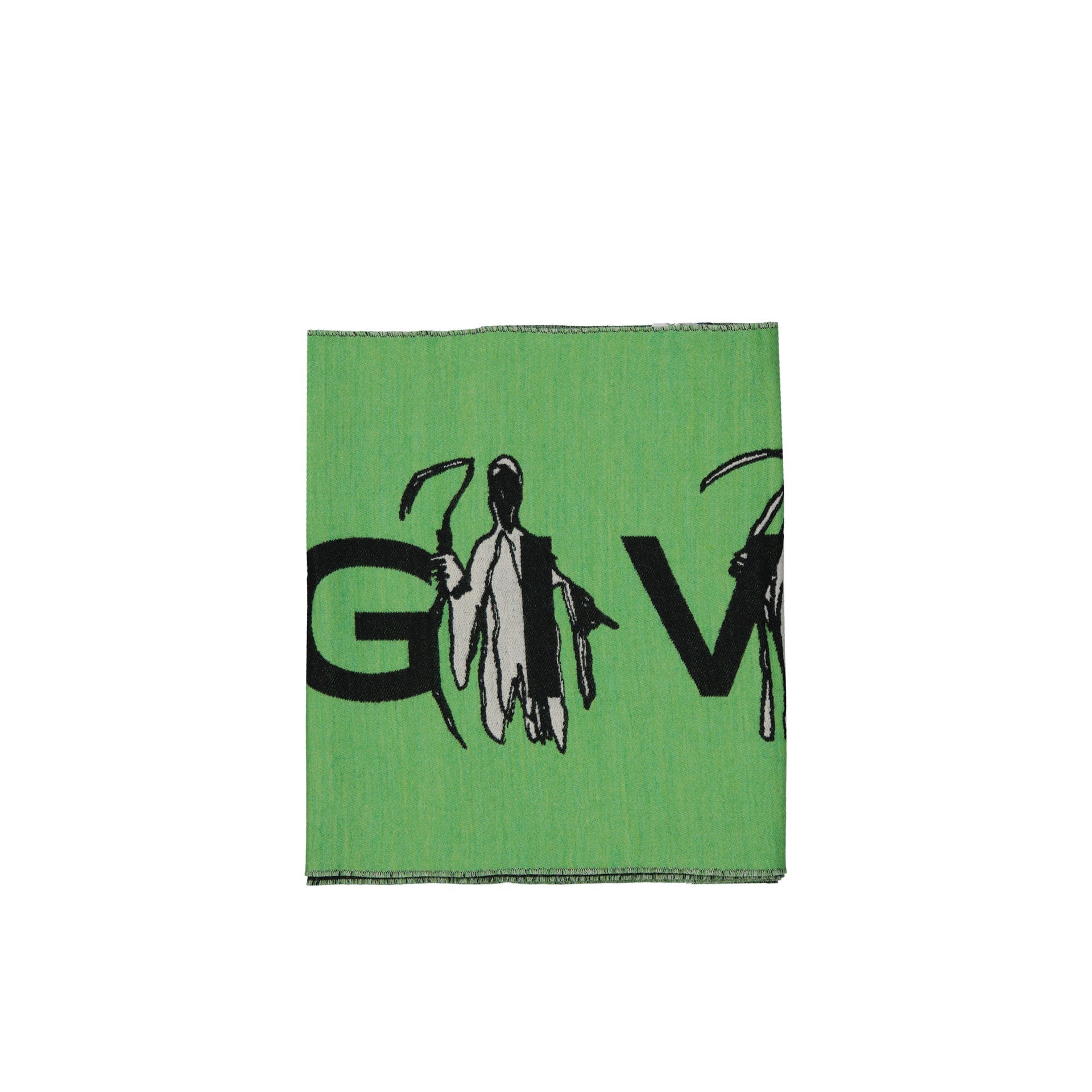 Logo Wool Scarf Green Silk