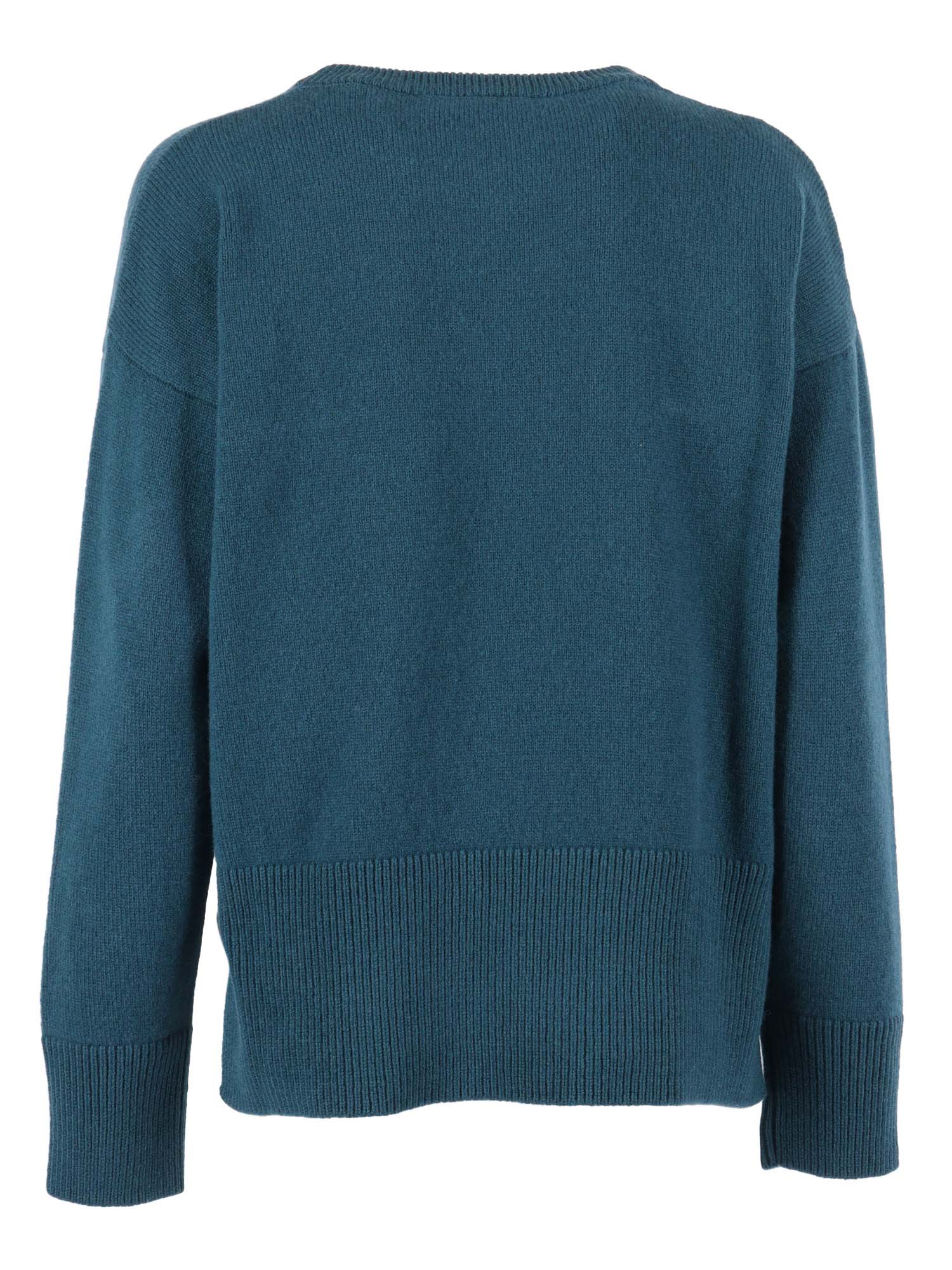 Ls Crew Neck Over Sweater Blue Virgin Wool Cashmere Crewneck