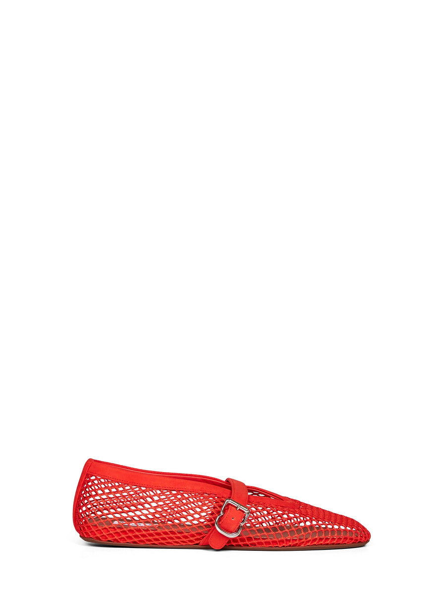 Ballet Flats Red Fishnet Suede Polyamide Ballerina Shoes