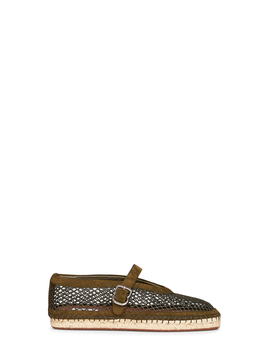 Espadrilles Fishnet Suede Camouflage Green Lambskin